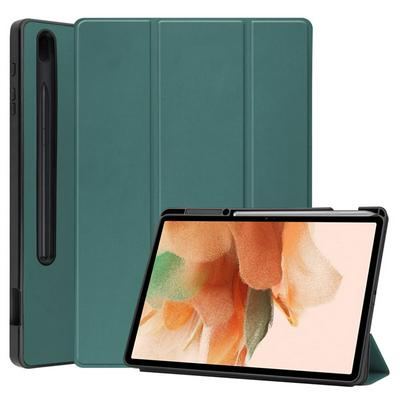 For Samsung Galaxy Tab S7 Lite T730 Tri-Fold Stand Side Flip Auto Sleep Function PU Leather + Soft TPU Tablet Protective Case with Pen Slot