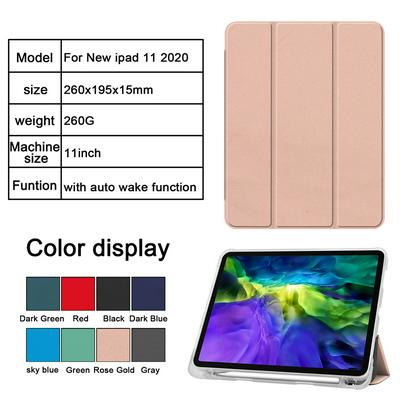 Solid Color Tri-Fold Side Flip Auto Sleep Function PU Leather + Transparent Soft TPU with Stand and Pen Slot Wallet Protective Case for iPad Pro 11 (2020)