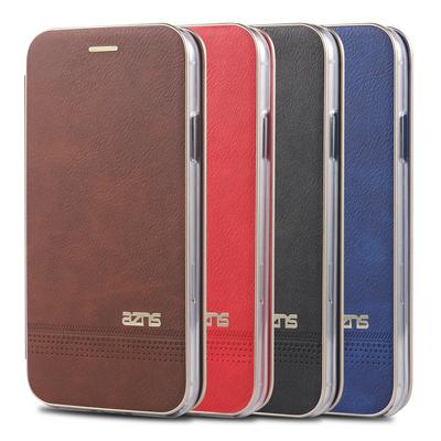 Azns Bakers Series Electroplated Gold Edge Magnetic Attraction Super Slim Side Flip PU Leather + Soft TPU with Card Slot and Stand Protective Case for iPhone XR 6.1