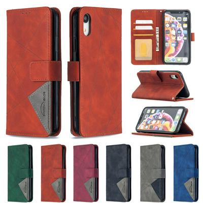 Hijab Rhombus Pattern BF05 Scratch Resistant PU Leather Phone Protective Case with Stand &Card Slots for iPhone XR 6.1