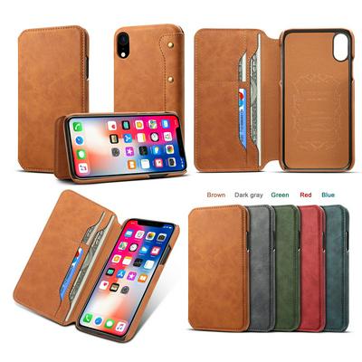 Card Holder Slots Wallet Style Solid Color PU Leather + PC Case for iPhone XR 6.1 