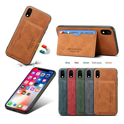 Retro Skin Pattern Leather Coated PC with Card Slot Stand Back Cover Case for iPhone XR 6.1