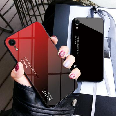Luxury Gradient Bicolor 9H Explosion-Proof Anti-Scratch Tempered Glass Back + Soft TPU Bumper Frame Support Wireless Charging Back Cover Case for iPhone XR 6.1