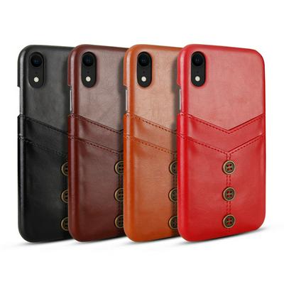 Case for iPhone XR, Leather Card Holder Phone Cover with Bronze Buttons on the Back