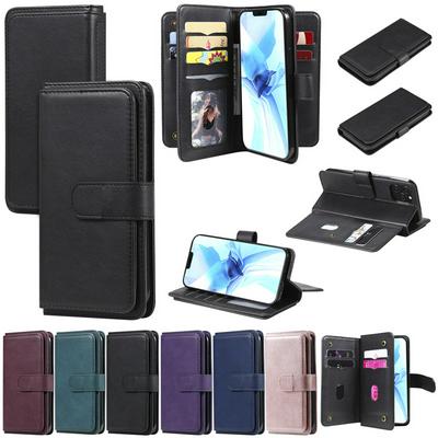 Solid Color Pattern Multifunctional Wallet Card Holder PU Leather Phone Case with Stand and 10 Card Slots for iPhone 12(6.1)