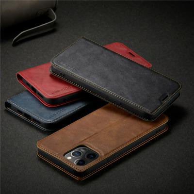 Retro Simple Ultra Thin Magnetic Attraction Shockproof PU Leather Wallet Phone Case with Card Slot and Stand for iPhone 12 /12 Pro(6.1)