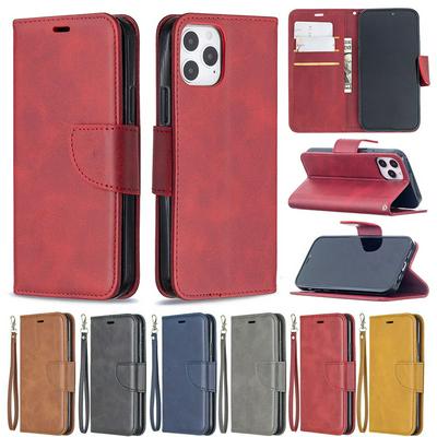 Solid Color Sheep Pattern Wrist Strap Style Shock-Absorption Side Flip PU Leather + Soft TPU Card Slots with Magnetic Buckle and Stand Wallet Case for iPhone 12 6.1