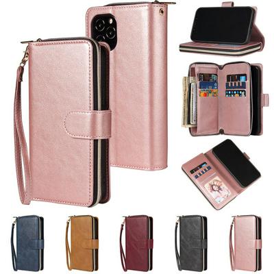 Ultra-thin Nine Cards Shock-absorption PU Leather +TPU Zipper Wallet Phone Case for iPhone 12 / 12 Pro(6.1)