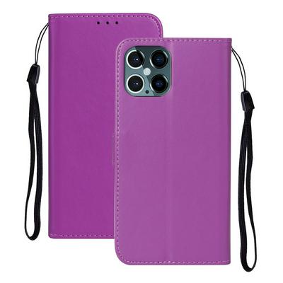 Solid Color Pattern Side Flip Scratch Resistant PU Leather Wallet Phone Protective Case with Stand and Wrist Strap for iPhone 12(6.1)