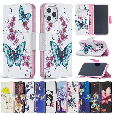 Colored Painting Side Flip Shockproof PU Leather + Soft TPU Magnetic Buckle with Stand and Card Slots Wallet Protective Case for iPhone 12 6.1