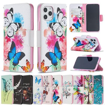 Colored Painting Scratch Resistant Clamshell Type PU Leather Phone Protective Case with Card Slots&Stand for iPhone 12(6.1)