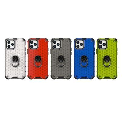 Honeycomb Style Four Corners Airbag Anti-fall Scratch-proof Hard PC Back Cover Phone Case with Ring Buckle for iPhone 12/iPhone 12 Pro(6.1)