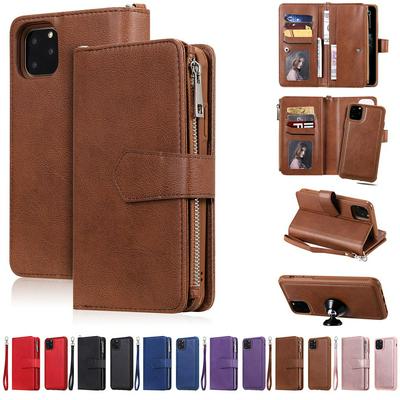 2 in 1 Zippered Leather Wallet Case for iPhone 11 Pro Max, Detachable Phone Cover with Hidden Stand