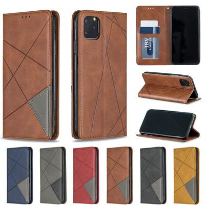 iPhone 6.5 inch PU+TPU Clamshell Phone Case Geometric Mosaic Pattern Retro Simple Solid Color Style Leather Phone Case