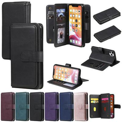 Solid Color Pattern Multifunctional Wallet Card Holder PU Leather Phone Case with Stand and 10 Card Slots for iPhone 11 Pro Max(6.5)