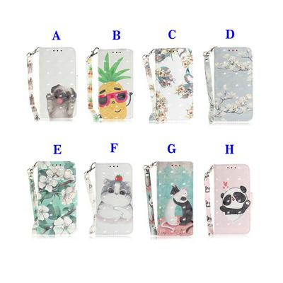 3D Panda Cat Flower Pattern PU Leather + Soft TPU Wrist Strap with Wallet Stand and Card Holder Case for Samsung Galaxy Note 9 