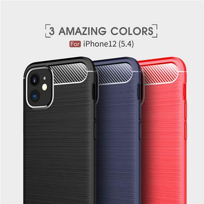 Carbon Fiber Pattern Brushed Shockproof Soft TPU Back Cover Case for iPhone 12 5.4