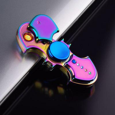 Batman Fingertip Gyro Rotation Finger Toy Gyro Fidget Spinner for Stress Release EDC with LED Lamp Flash + Electronic Windproof Cigarette USB Charging Lighter
