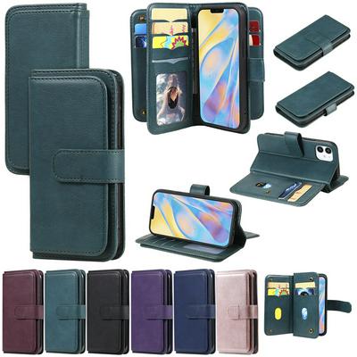 Solid Color Pattern Multifunctional Wallet Card Holder PU Leather Phone Case with Stand and 10 Card Slots for iPhone 12(5.4)