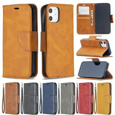Solid Color Sheep Pattern Wrist Strap Style Shock-Absorption Side Flip PU Leather + Soft TPU Card Slots with Magnetic Buckle and Stand Wallet Case for iPhone 12 5.4