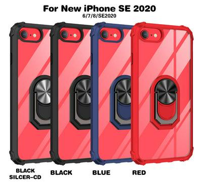 Sergeant Acrylic Shock Absorption and Anti-fall PC+TPU Phone Case with Metal Ring Kickstand and Metal Patch for iPhone SE(2020)