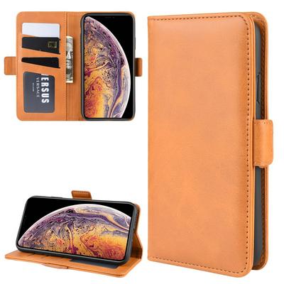 Double Buckle Solid Color PU Leather + Soft TPU with Card Slots Photo Frame Wallet and View Stand Cover Case for 2019 5.8inch Max 