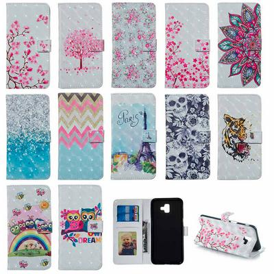 3D Colored Painting Side Flip Shockproof PU Leather + Soft TPU Picture Frame with Card Slots Magnetic Buckle and Stand Wallet Protective Case for Samsung Galaxy J6+ / J6 Plus 