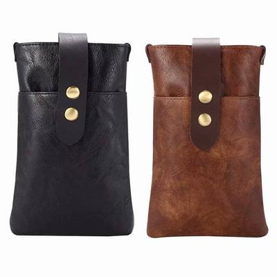 Retro Solid Color Vertical Style Universal Wear-Resistant with Belt Clip and Carabiner PU Leather Waist Bag for 6.4 Inch Cell Phones