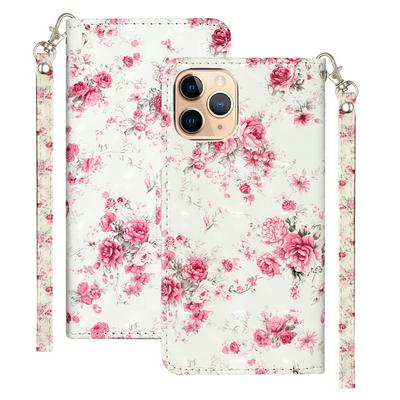 3D Painted Side Flip Scratch Resistant PU Leather Wallet Phone Protective Case with Stand and Lanyard for iPhone 12(5.4)