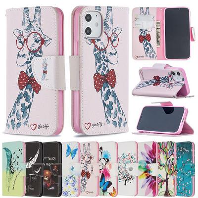 Colored Painting Side Flip Shockproof PU Leather + Soft TPU Magnetic Buckle with Stand and Card Slots Wallet Protective Case for iPhone 12 5.4