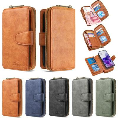 BF001 Style Multi-Function PU Leather + Detachable Magnetic Leather Coated TPU Back with Card Slots Picture Frame Magnetic Buckle Support Wireless Charging Zipper Wallet Bag Case for Samsung Galaxy S20 