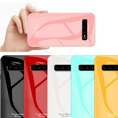 Glossy Macaron Solid Color Shockproof Tempered Glass Back Cover Case for Samsung Galaxy S10+ / S10 Plus 
