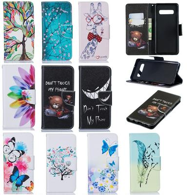 Plum Giraffe Feather Color Painting Wallet Style PU Leather + Soft TPU Card Holder with Stand and Magnetic Buckle Case for Samsung Galaxy S10+ / S10 Plus