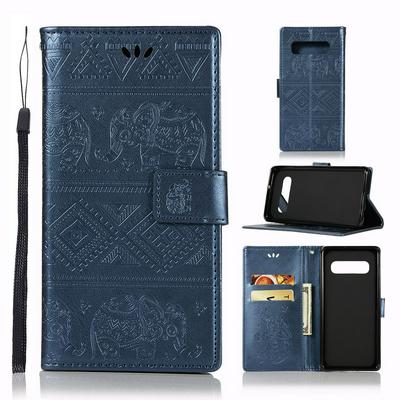 Elephant Embossed Pattern Side Flip PU Leather + Soft TPU Card Slots with Wrist Strap and Stand Wallet Protective Case for Samsung Galaxy S10+ / S10 Plus