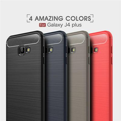 Carbon Fiber Brushed Non-Slip Shockproof Soft TPU Back Cover Case for Samsung Galaxy J4+ / J4 Plus 2018