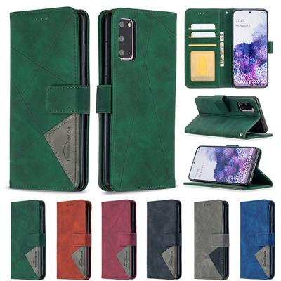 BF05 Style Stitching Color Rhombus Pattern PU Leather + Soft TPU Mganetic Buckle Card Slots with Magnetic Buckle and Stand Wallet Case for Samsung Galaxy S20