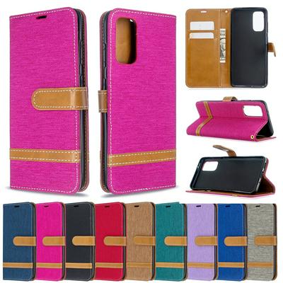  Hit Color Denim Coated Side Flip PU Leather + Soft TPU Card Holder with Wrist Strap Stand Protector Cover Case for Samsung Galaxy S11e 