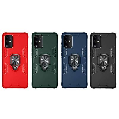 Honeycomb Texture Shockproof Scratch-Resistance PC+TPU Phone Protective Case with Metal Ring Kickstand for Samsung Galaxy S20+