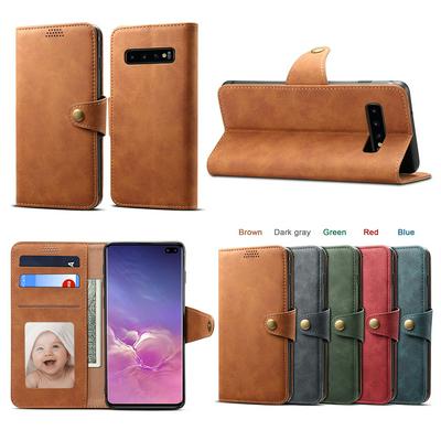 Retro Frosted Side Flip Shockproof PU Leather + Soft TPU Button Buckle with Picture Frame Stand and Card Slots Wallet Protective Case for Samsung Galaxy S10+ / S10 Plus