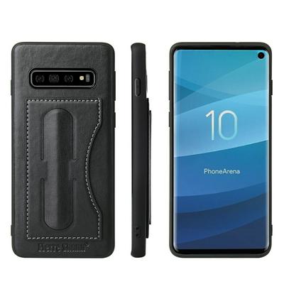 Fierre Shann Beveled Design Built-in Kickstand Leather Coated Soft TPU with Card Slot Back Cover Protective Phone Case for Samsung Galaxy S10+ / S10 Plus