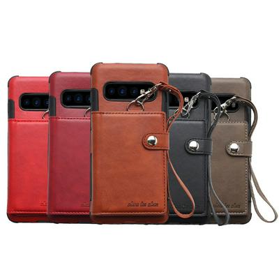 Wrist Strap Style Shockproof Leather Coated Soft TPU with Card Slot Wallet Back Cover Protective Case for Samsung Galaxy S10 + / S10 Plus