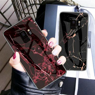 Colored Painting Marble Pattern Anti-scratch Tempered Glass Back Cover Protecting Hard Case for Samsung Galaxy S9