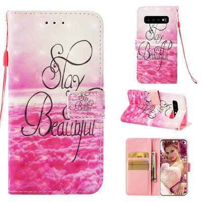 3D Cow Dream Catcher Butterfly Colored Painting PU Leather + TPU with Card Slots Wallet Wrist Strap and Stand Cover Case for Samsung Galaxy S10