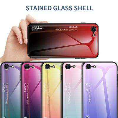 Luxury Gradient Bicolor 9H Explosion-Proof Anti-Scratch Tempered Glass Back + Soft TPU Bumper Frame Support Wireless Charging Back Cover Case for iPhone SE (2020)