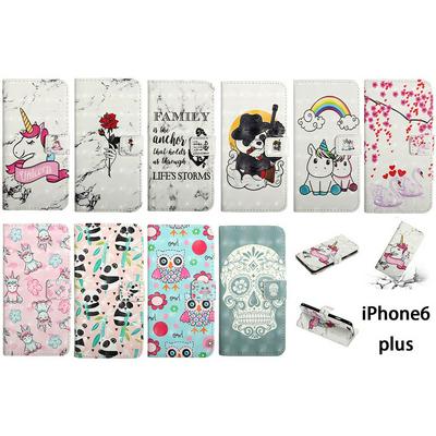 Swan Panda Pegasus Owl Rose Pattern PU Leather + Soft TPU with Picture Frame Stand Support and Card Slots Wallet Cover Case for iPhone 6 Plus / 6S Plus
