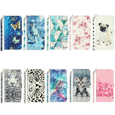Colored Painting Side Flip Scratch Resistant PU Leather Wallet Phone Case with Stand and Lanyard for iPhone SE 5S 5G 5