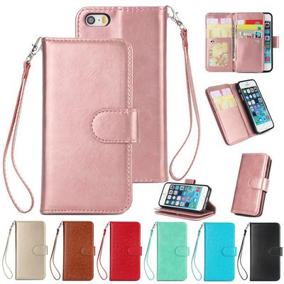 Solid Color Side Flip PU Leather + Soft TPU Picture Frame with  Picture Frame and 9 Cards Slot Wallet Protecting Cover Case for iPhone SE 5S 5G 5 