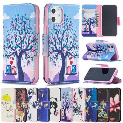 Colored Painting Side Flip Shockproof PU Leather + Soft TPU Magnetic Buckle with Stand and Card Slots Wallet Protective Case for iPhone 12 5.4