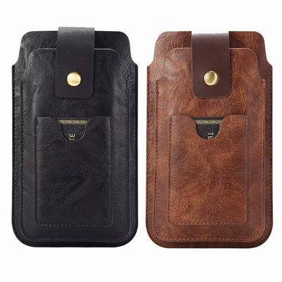 Retro Solid Color Vertical Style Double Pockets Universal Wear-Resistant with Belt Clip and Carabiner PU Leather Waist Bag for 5.2-6.4 Inch Cell Phones