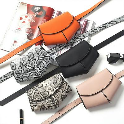 Women's Fashionable Leather Belt Bag Compact Snakeskin Waist Bag